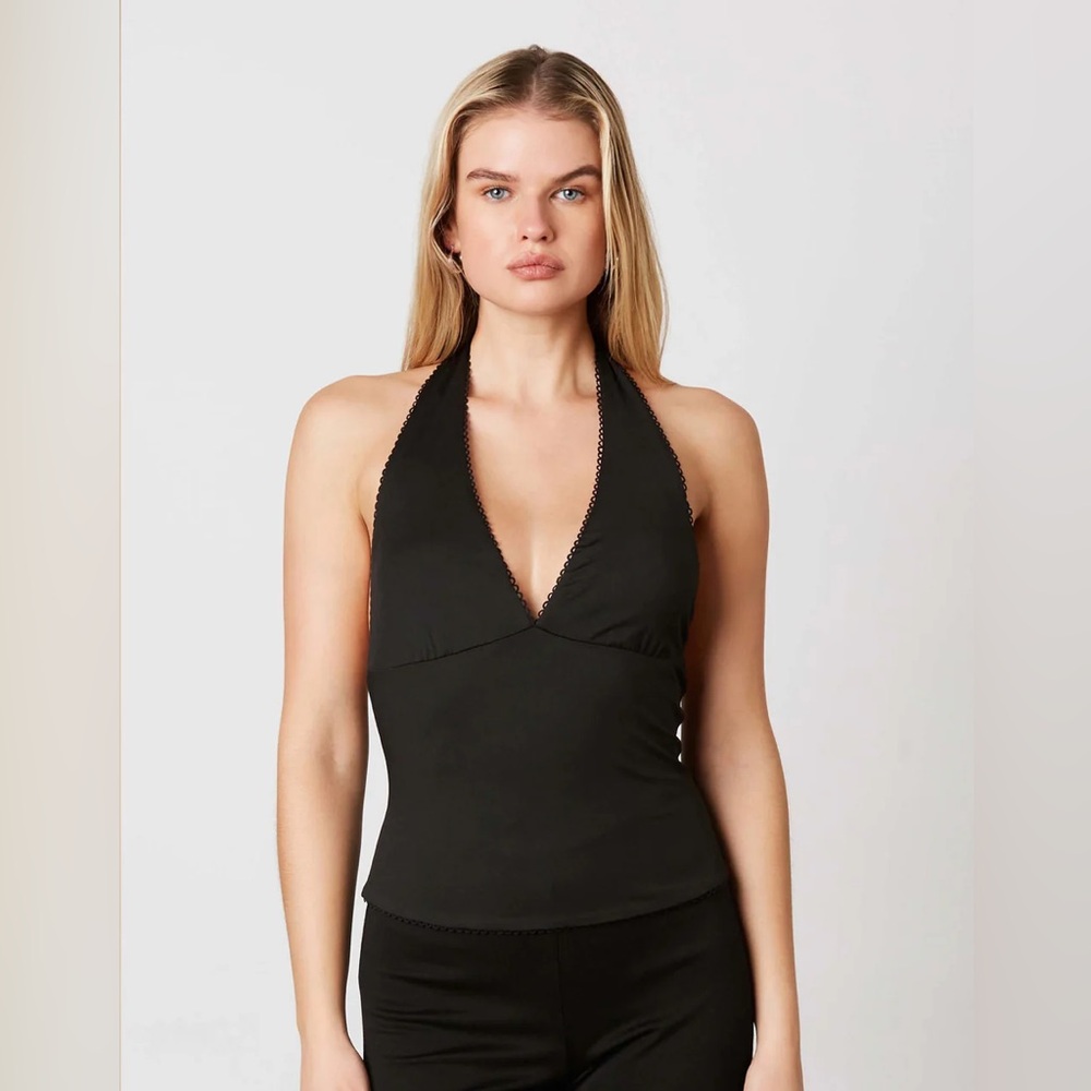 Cotton Candy LA Deep V-Neck Halter Top - Black - Size Small